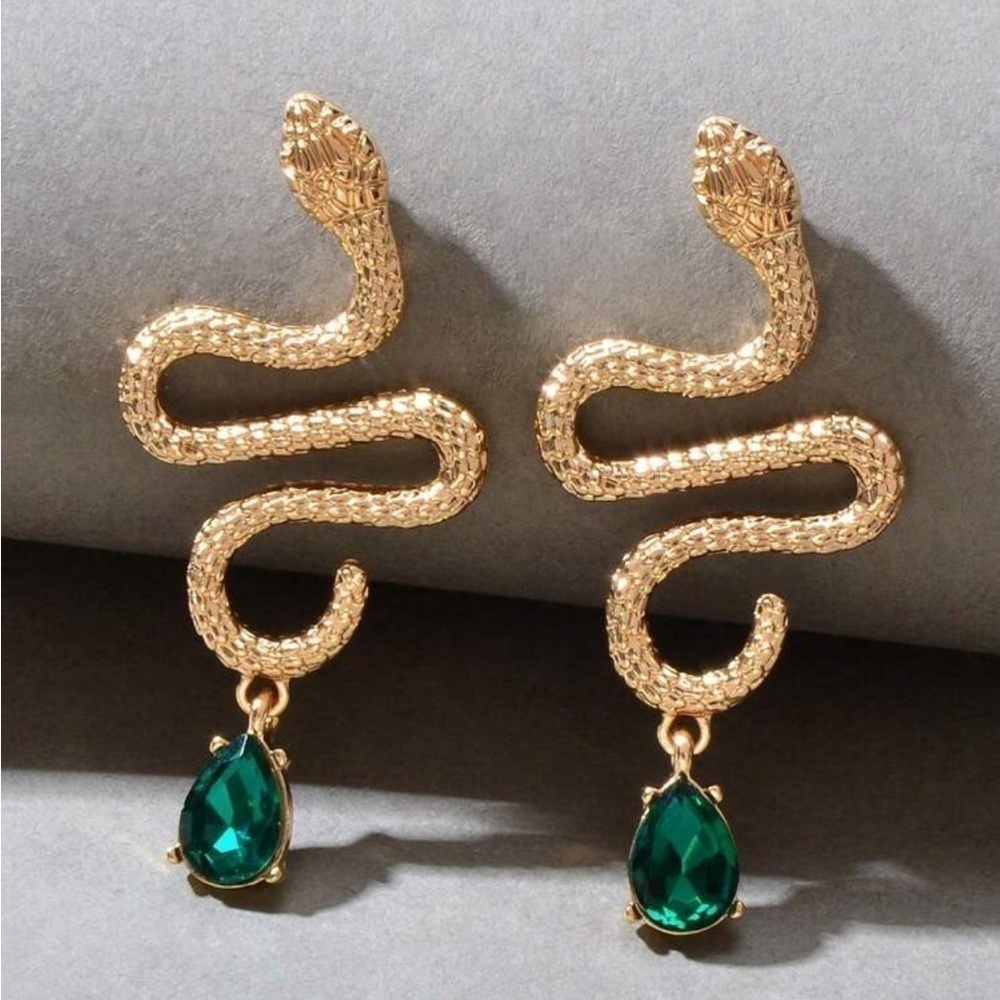 Snake earrings emerald green gem gold Anthropologie - Picture 4 of 5
